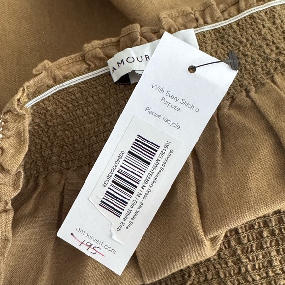 AMOUR VERT Smocked Embroidery Mini Dress Elm Green White Size M Sundress Sun - Picture 8 of 12